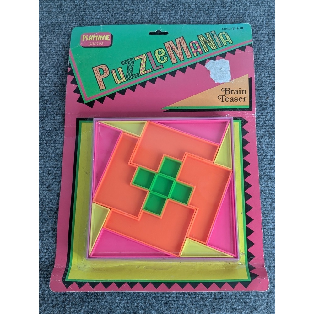 Vintage Playtime Games Puzzle Mania Brain Teaser Neon Colors Shape Puzzle